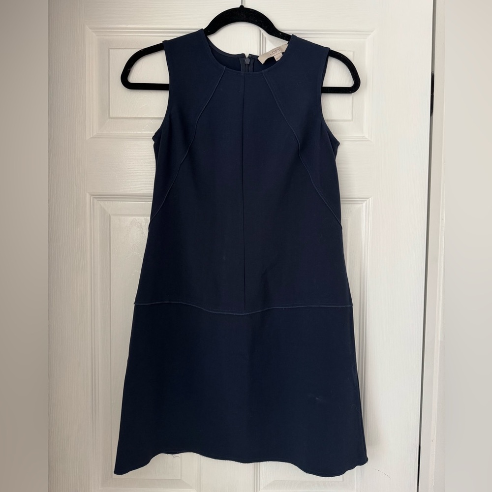LOFT Blue Sleeveless Sheath Midi Dress